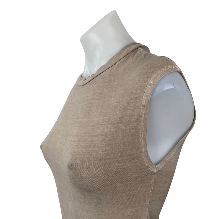 Zara Women's Beige Khaki Crew Neck Sleeveless Neutral Tank Bodysuit Top Size S
