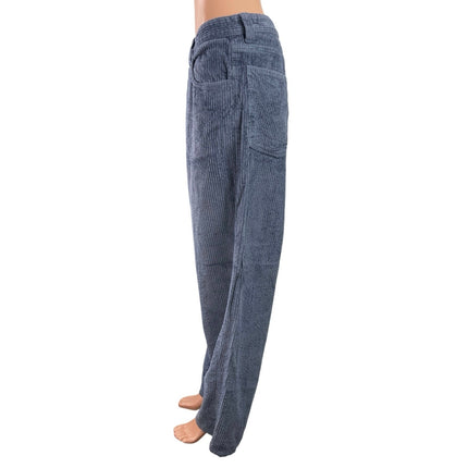 Noah Women's Blue Corduroy Straight Wide Leg High Rise Trousers Pants Size 32