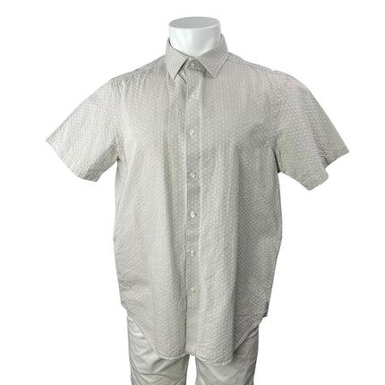 Hart Schaffner Marx Men's Gray Embroidered Short Sleeve Button Up Shirt Top Sz L