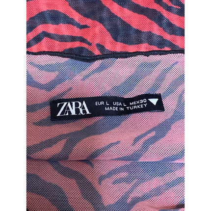 Zara Women's Red Black Zebra Animal Print Sheer Long Sleeve Blouse Top Size L