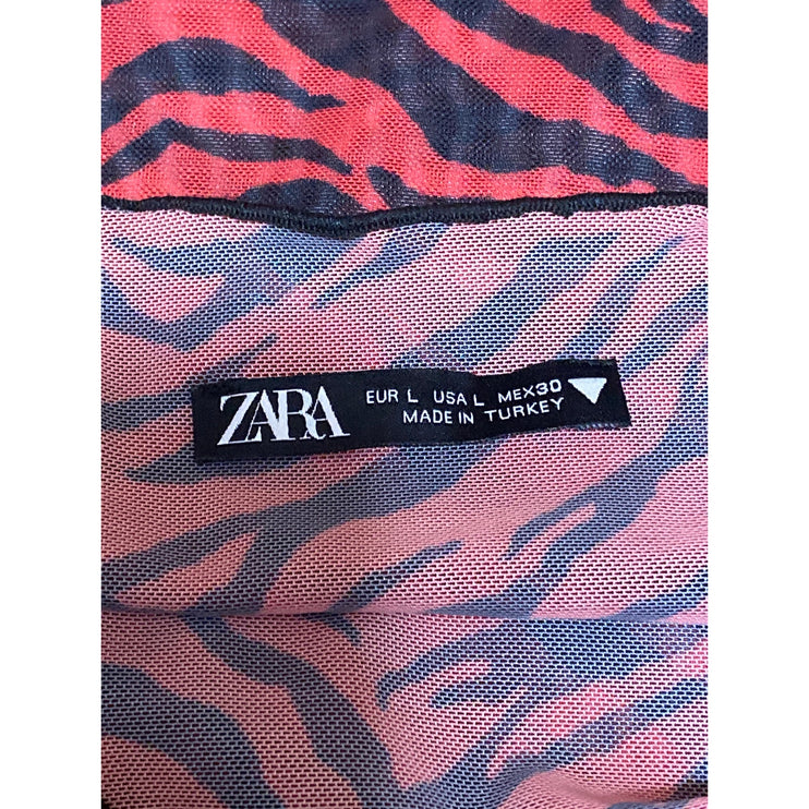 Zara Women's Red Black Zebra Animal Print Sheer Long Sleeve Blouse Top Size L