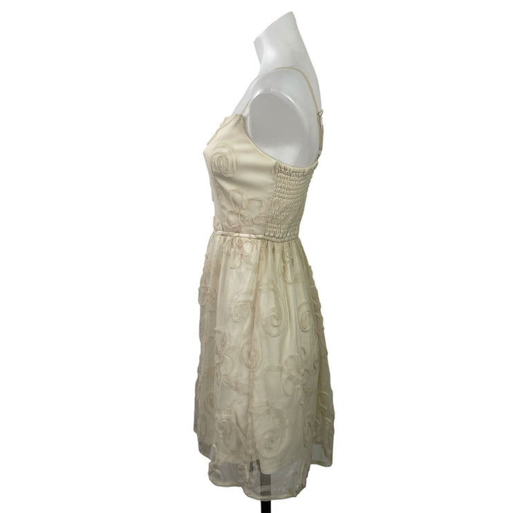 Band of Gypsies Cream Sleeveless Floral Embroidered Camisole Mini A-line Dress S