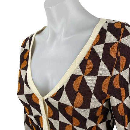 & Other Stories Geometric Jacquard Long Sleeve Crop Cardigan Sweater Top Size XS