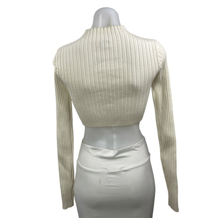 Edikted Women's Cream Mock Neck Ribbed Knit Long Sleeve Crop Top Size XS/S