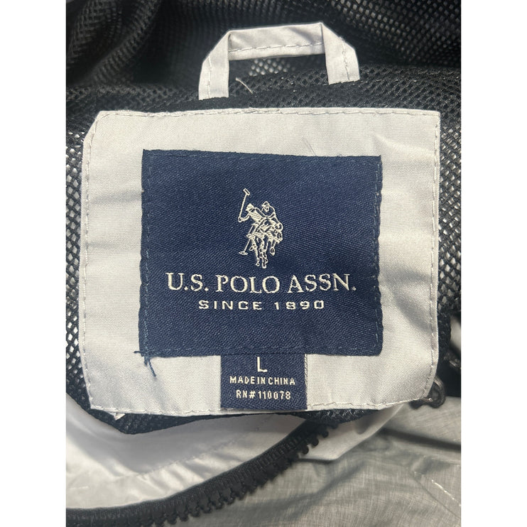 U.S. Polo Assn Men's Gray Black Colorblock Hoodie Hooded Windbreaker Jacket L