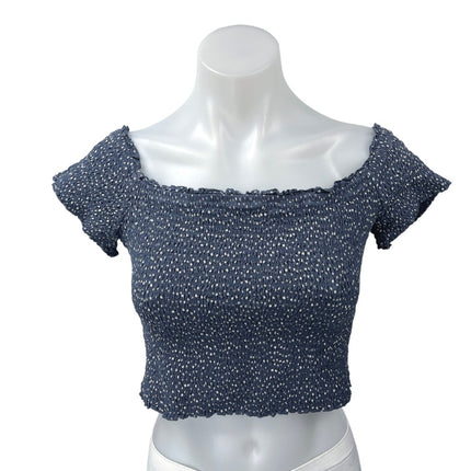 Abercrombie & Fitch Blue Polka Dots Smocked Off The Shoulder Crop Top Size L