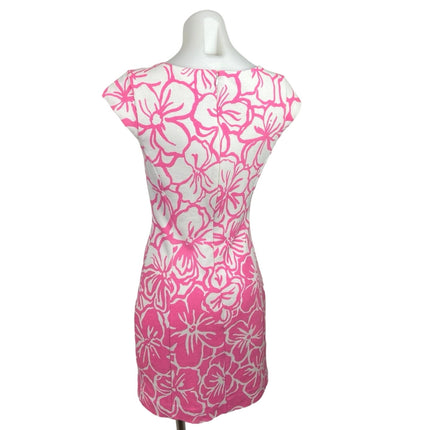 Lilly Pulitzer Pink White Desiree Cap Sleeve Floral Print V-Neck Sheath Dress S