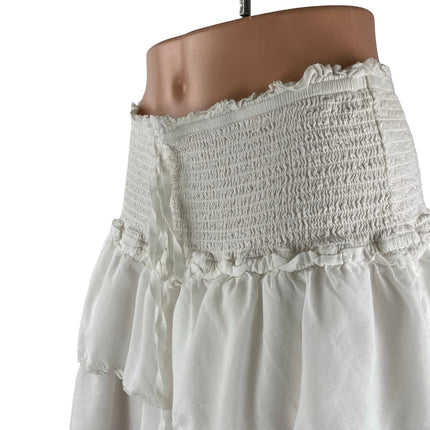 Aritzia Wilfred Women's White Smocked Tiered Ruffle Mini Flare A-Line Skirt Sz L