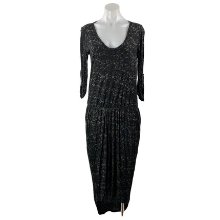 Anthropologie Everleigh Black Scoop Neck Long Sleeve Blouson Midi Dress Size S