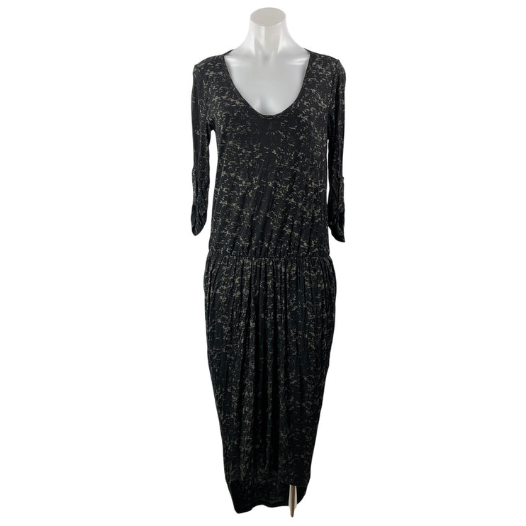 Anthropologie Everleigh Black Scoop Neck Long Sleeve Blouson Midi Dress Size S