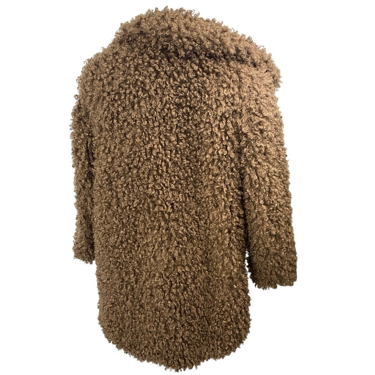 Zara Brown Faux Fur Collared Long Sleeve Curly Teddy Sweater Jacket Size XS