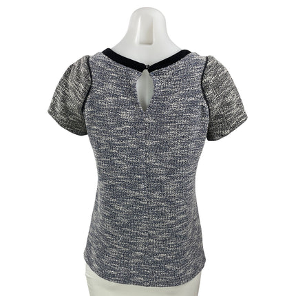 Ella Moss Womens Gray Black Short Sleeves Herringbone Textured Knit Blouse Top L