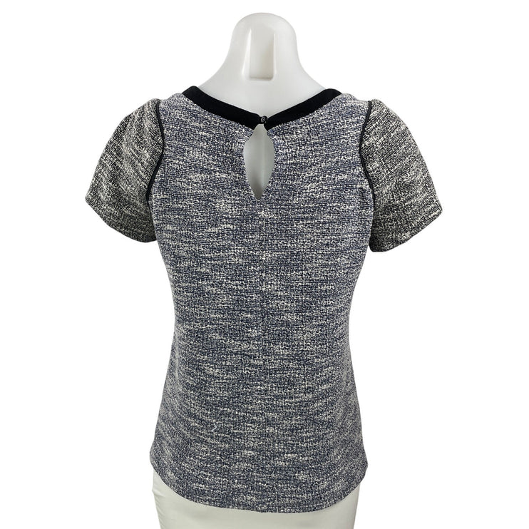 Ella Moss Womens Gray Black Short Sleeves Herringbone Textured Knit Blouse Top L