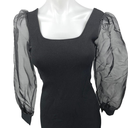 NEW House of Harlow 1960 Black Sheer Long Sleeve Mini Bodycon Sweater Dress XS