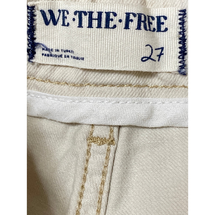 Free People We The Free Beige Mid Rise Pleated A Line Bell Denim Jean Shorts 27