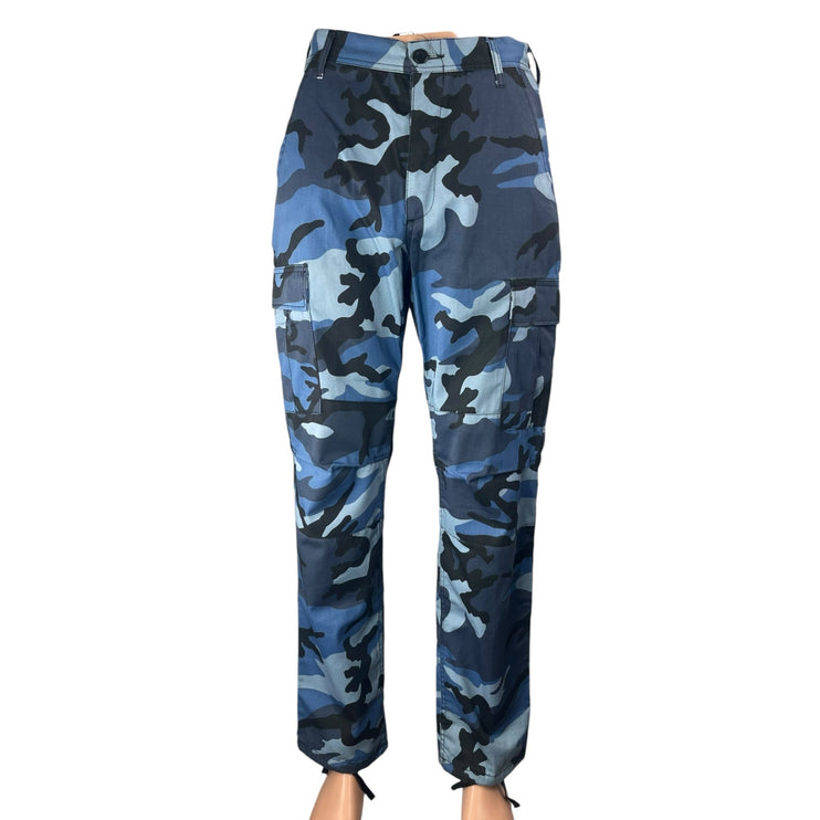 Rothco Men's Blue Camo Camouflage High Rise Straight Leg Trousers Cargo Pants S