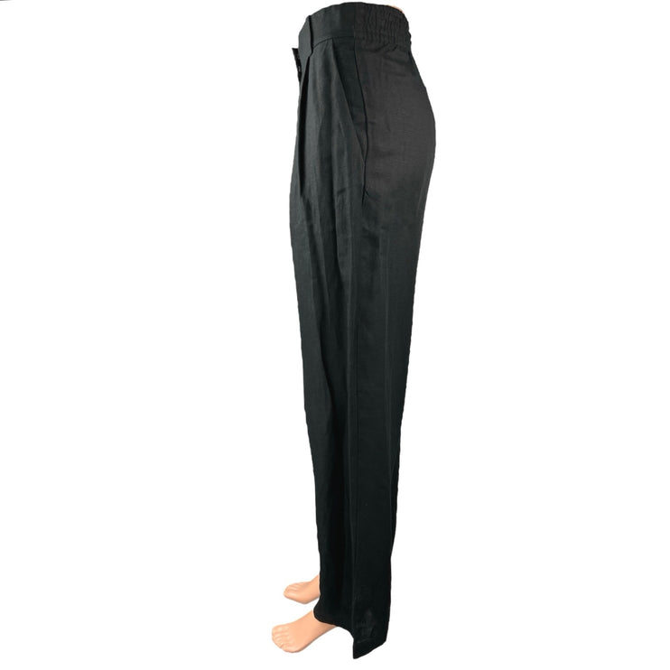 NEW H&M Women's Black Linen Pleated High Rise Wide Leg Trouser Pants Size 2