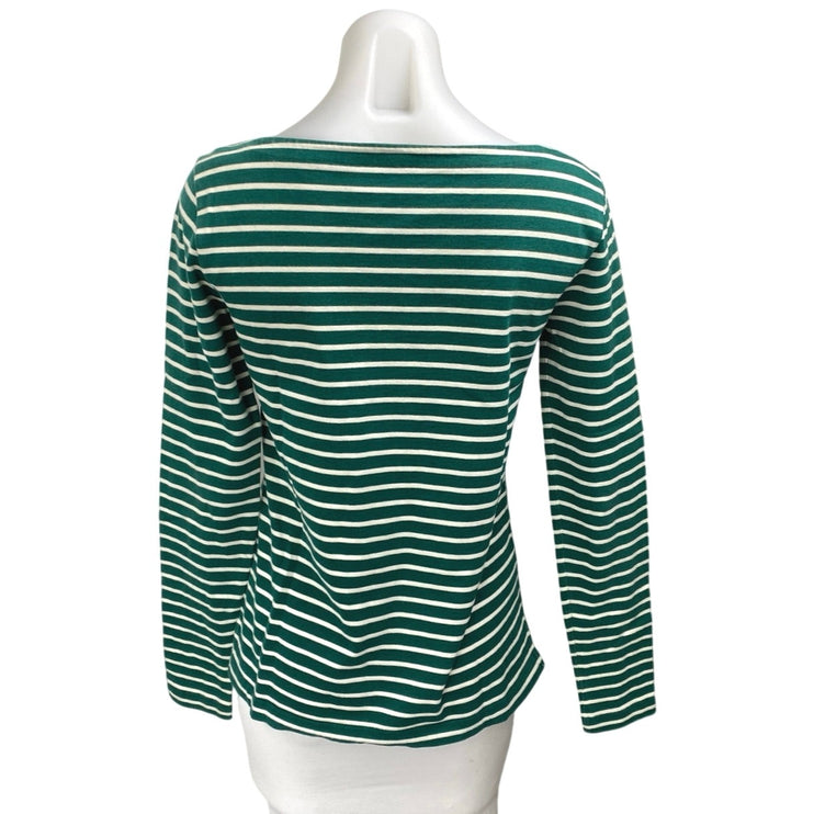 J.Crew Womens Green White Striped Knit Long Sleeve Crew Neck Sweater Top Size XS