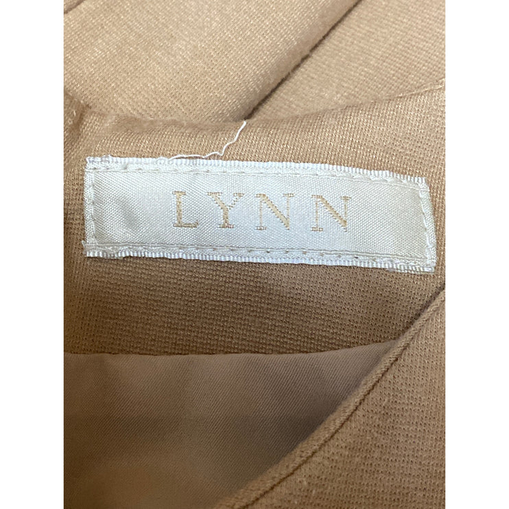 Lynn Beige Studded Seam Puff Shoulder Long Sleeve Mini Bodycon Sheath Dress Sz S