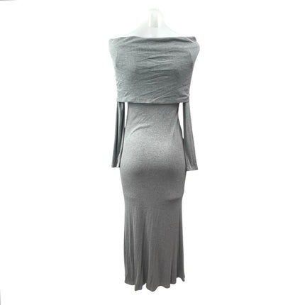 Commense Women's Gray Long Sleeve Off The Shoulder Knit Gown Maxi Dress Size M