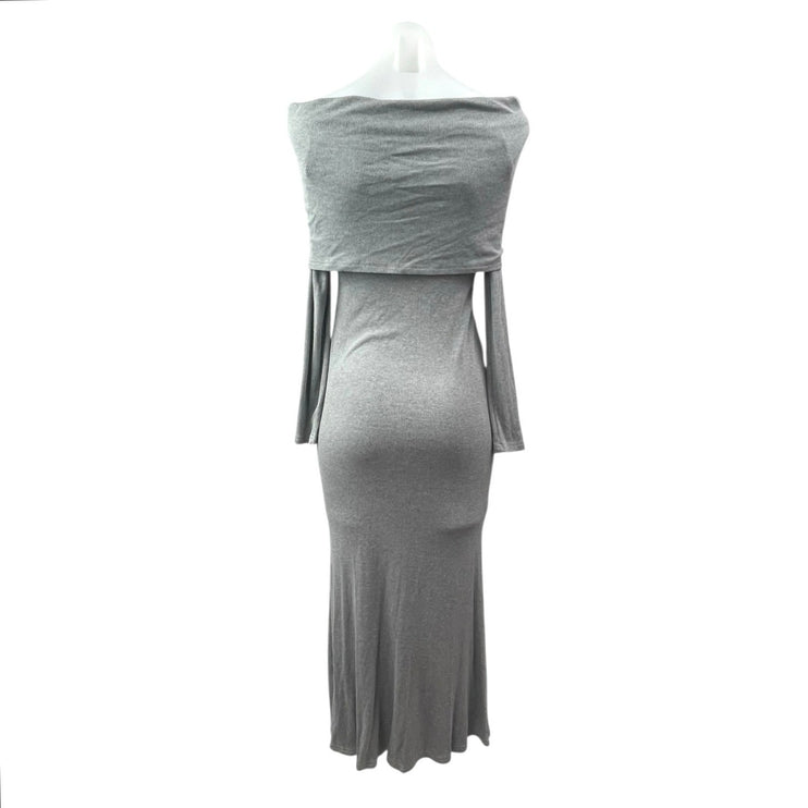 Commense Women's Gray Long Sleeve Off The Shoulder Knit Gown Maxi Dress Size M