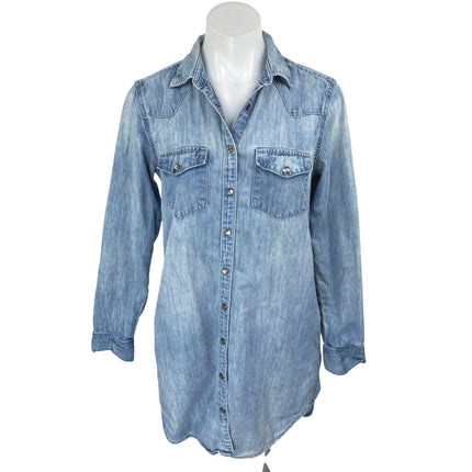 Gap 1969 Blue Chambray Button Down Long Sleeve Denim Jeans Mini Shirt Dress XS Gap 1969 Blue Chambray Button Down Long Sleeve Denim Jeans Mini Shirt Dress XS
