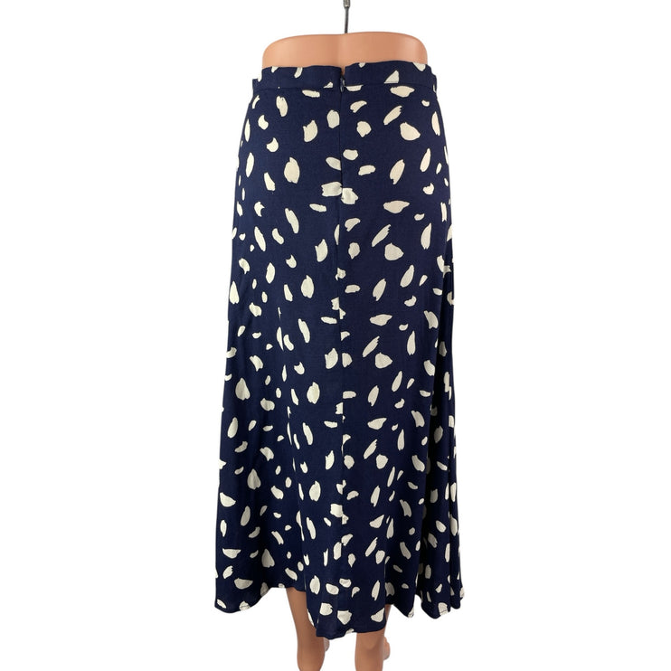 Reformation Bea Women's Navy Blue Abstract Print Slit Flowy Midi A-Line Skirt 4