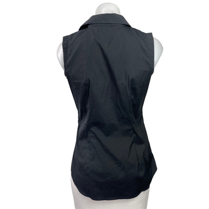 Ann Taylor Womens Black Sleeveless Collared Button Down Shirt Blouse Top Size 2
