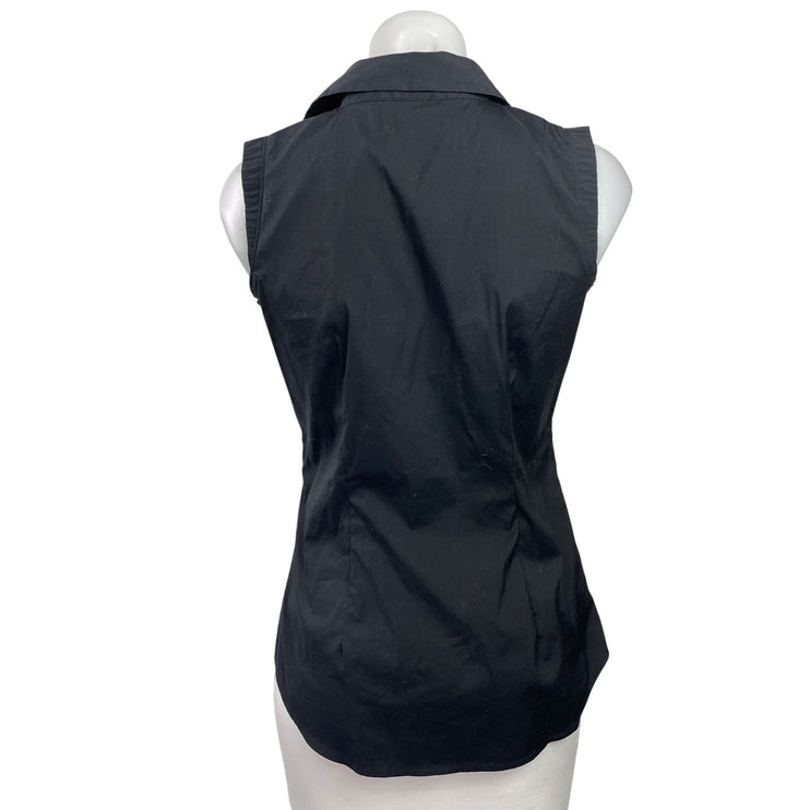 Ann Taylor Womens Black Sleeveless Collared Button Down Shirt Blouse Top Size 2