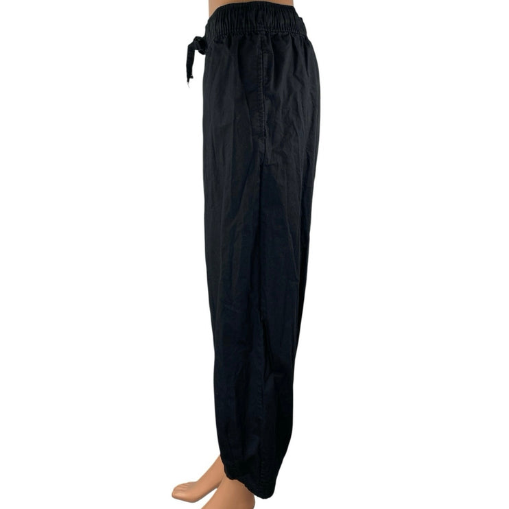 Zara Women's Black Drawstring High Waisted Straight Leg Cropped Pants Size M