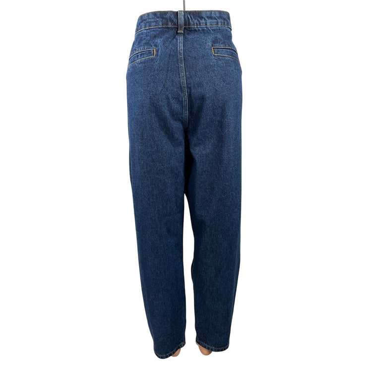 ASOS Women's Blue Dark Wash High Rise Pleated Straight Leg Denim Jeans Size 16