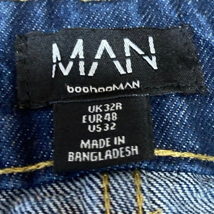 Boohoo Men's Blue Dark Wash Straight Leg Relaxed Fit Denim Jeans Shorts Size 32