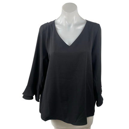Lands' End Women's Black V Neck Long Sleeve Minimalist T-Shirt Blouse Top Sz 12