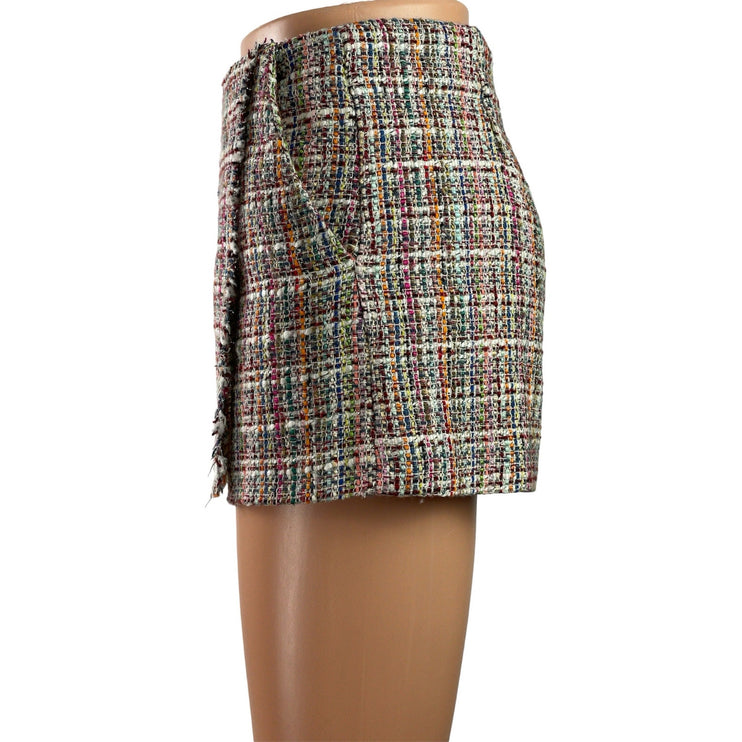 Zara Women's Multicolor Tweed Fringe High Rise Mini Skirt Skort Shorts Size S