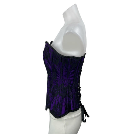 Top Drawer by Daisy Corsets Purple Black Strapless Floral Bustier Corset Top S