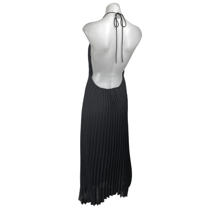 Alice + Olivia Black Halter Sleeveless Crochet Knit Pleated Maxi Dress Size 10