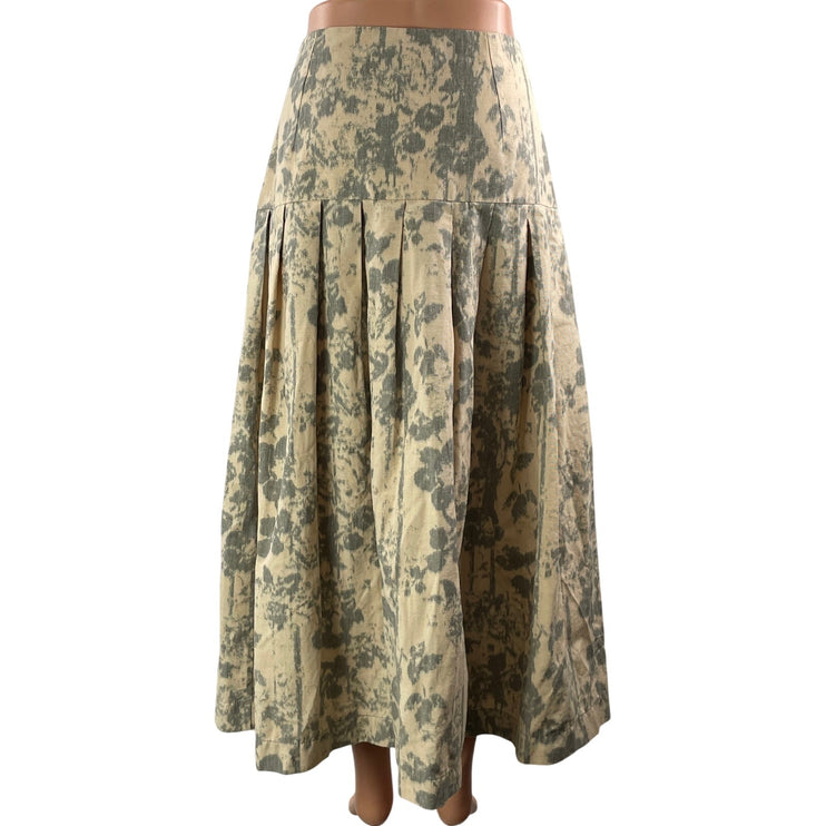 Zara Beige Floral Jacquard High Rise Pleated Drop Waist A Line Midi Skirt XL