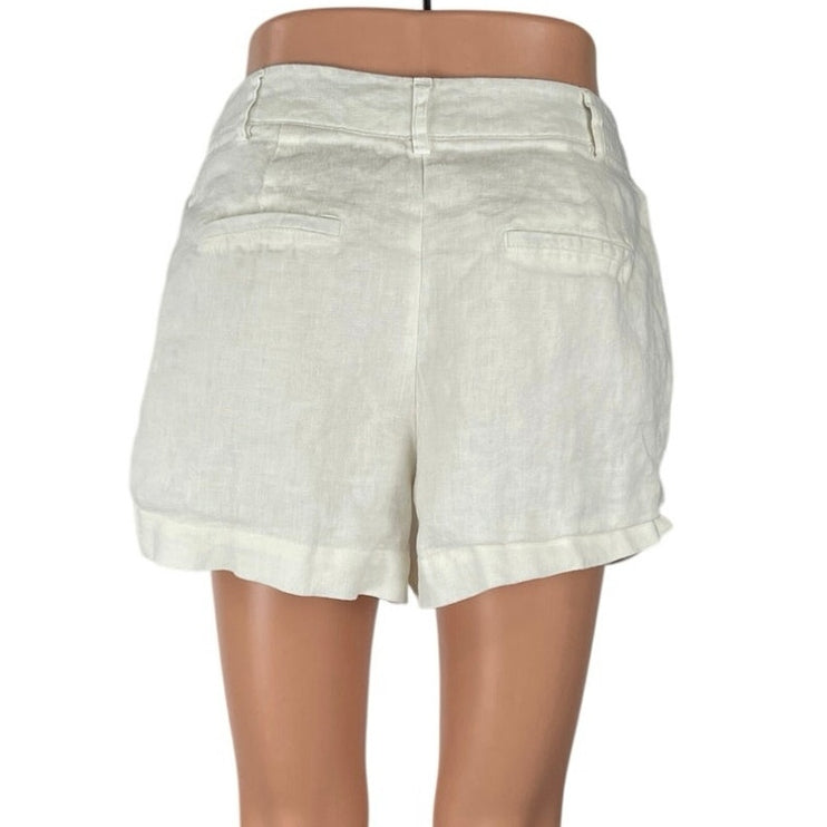 Glassons 100% Linen White Pleated High Rise Casual Lounge Summer Beach Shorts 8
