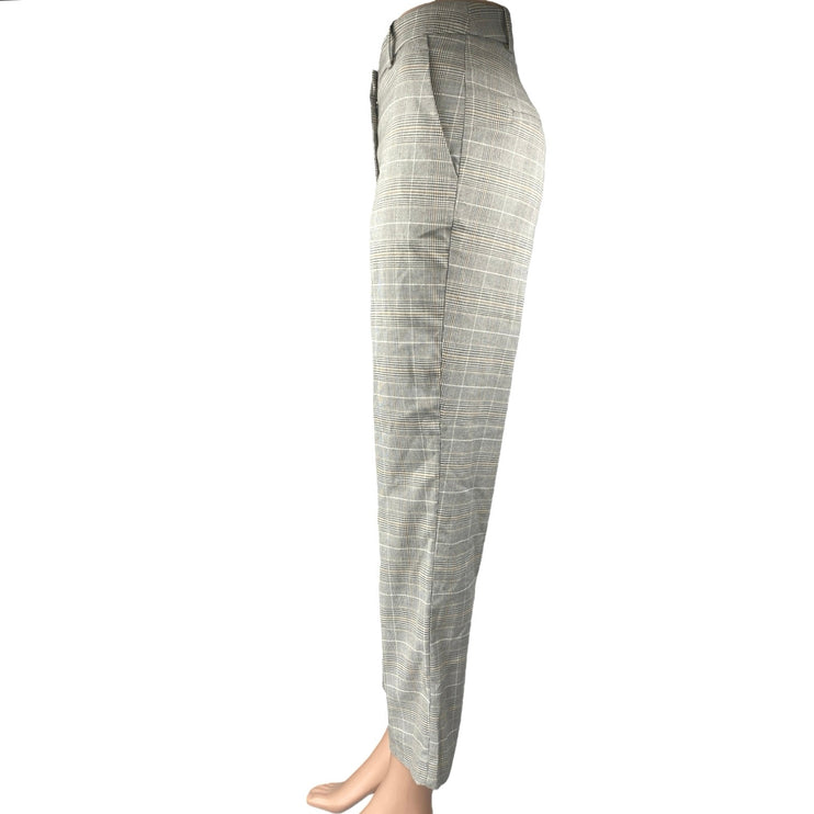H&M Women's Gray Plaid Checkered High Rise Straight Leg Trousers Dress Pants 6