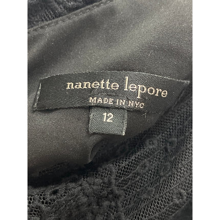 Nanette Lepore Women's Black Sheer Lace Short Sleeve Mini A-Line Shift Dress 12