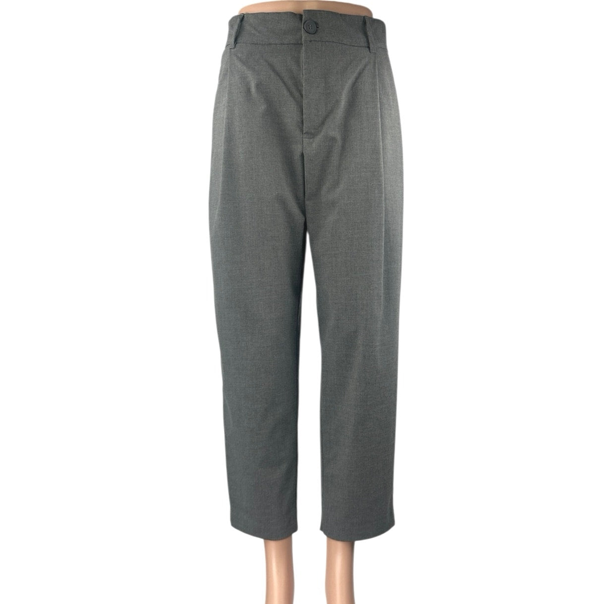 Zara Women's Gray Straight Leg High Waisted Pleated Trousers Dress Pan – Brie Zara Women's Gray Straight Leg High Waisted Pleated Trousers Dress Pan – Brie