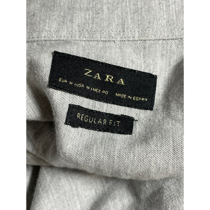 Zara Men's Gray Long Sleeve Regular Fit Casual Button Down Shirt Top Size M