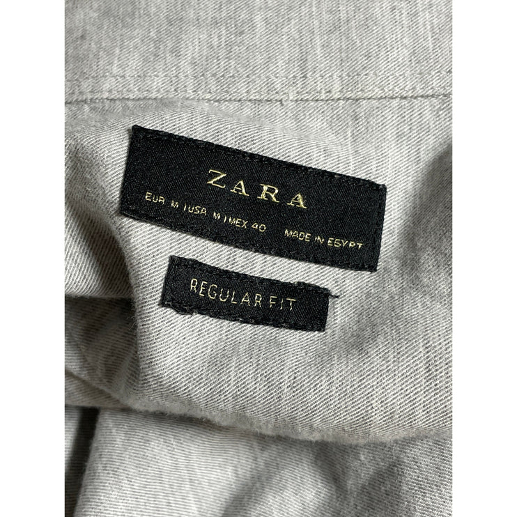 Zara Men's Gray Long Sleeve Regular Fit Casual Button Down Shirt Top Size M