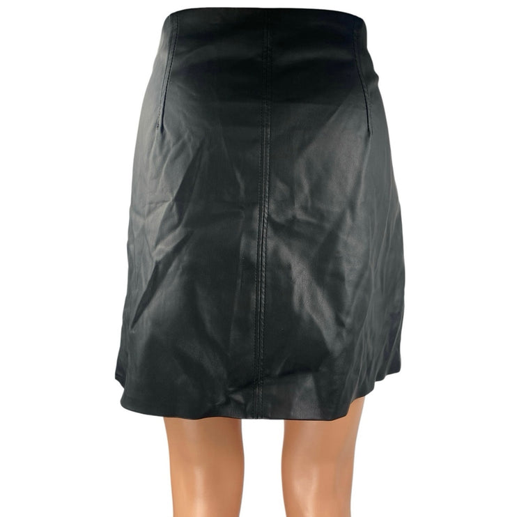 H&M Women's Black Faux Leather Vegan High Waisted Straight Pencil Mini Skirt 10