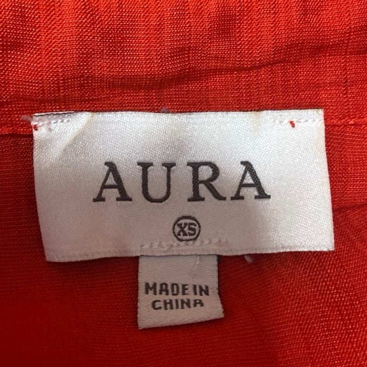 Aura Red Short Puff Sleeve Tiered Tie Waist A Line Midi Shirt Dress Size XS