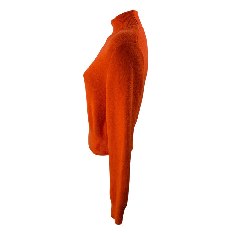 Zara Womens Orange Long Sleeves Ribbed Knit Mock Neck Pullover Sweater Top Sz S