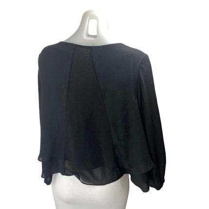 Zara Women's Black Layered Chiffon Scoop Neck Long Sleeve Blouse Top Size M