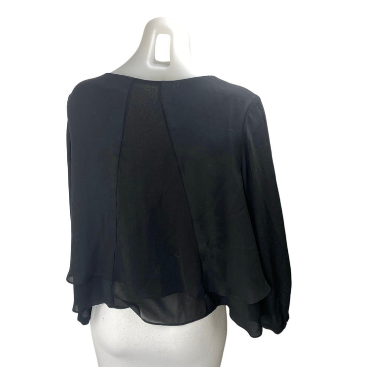 Zara Women's Black Layered Chiffon Scoop Neck Long Sleeve Blouse Top Size M