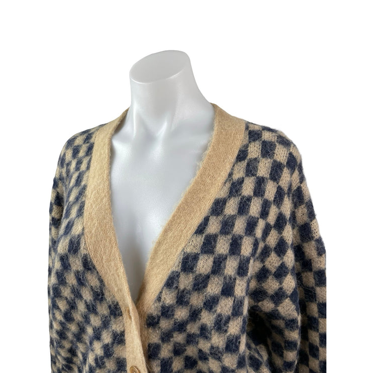 J.Crew Black Beige Checkered Wool Alpaca V Neck Cropped Cardigan Sweater Top S