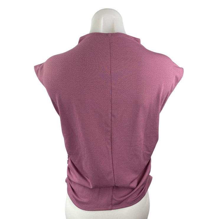Abercrombie & Fitch Women's Purple Cap Sleeve Mock Neck Ruched Blouse Top Size L